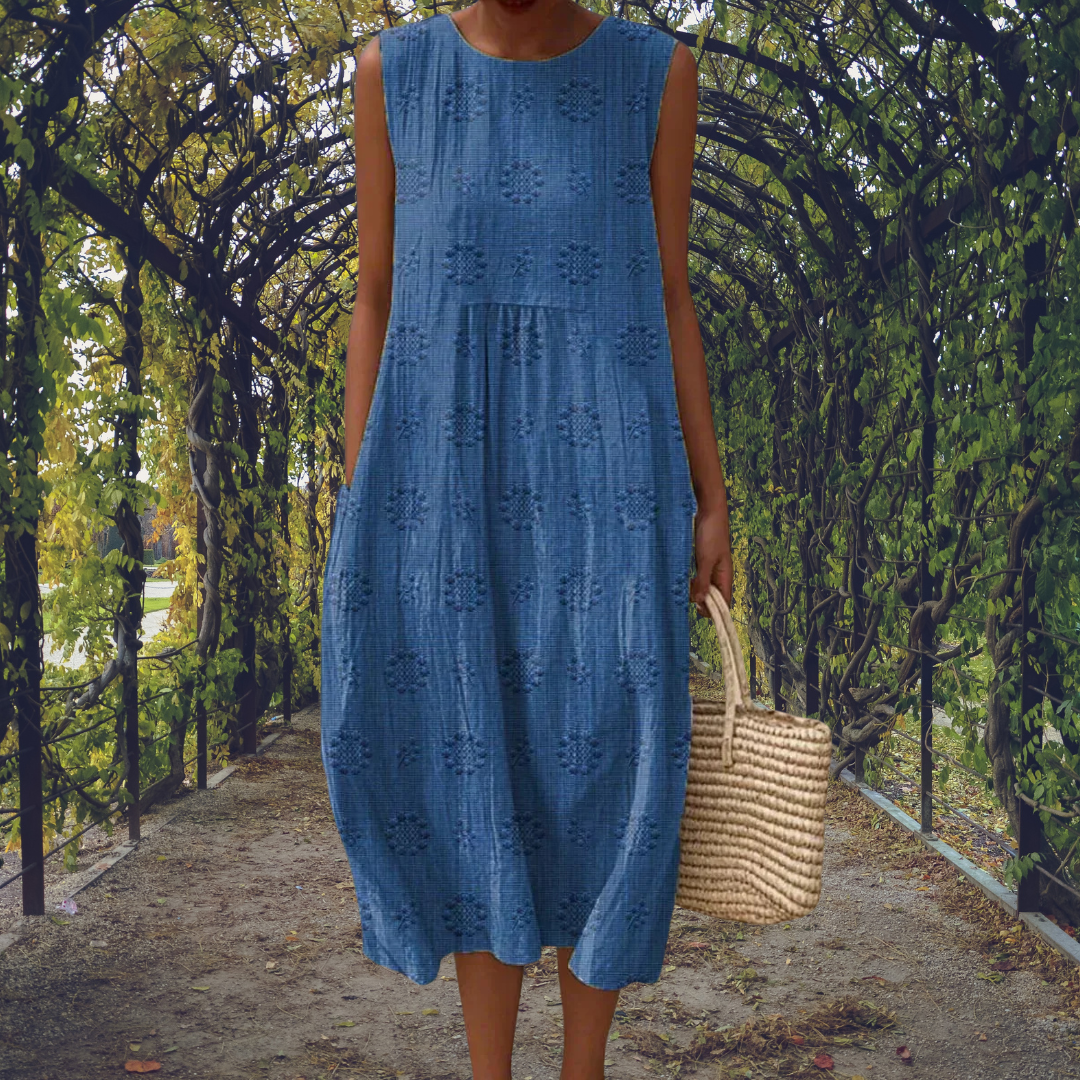ריילי | שמלת מידי ללא שרוולים עם צווארון עגול לנשים