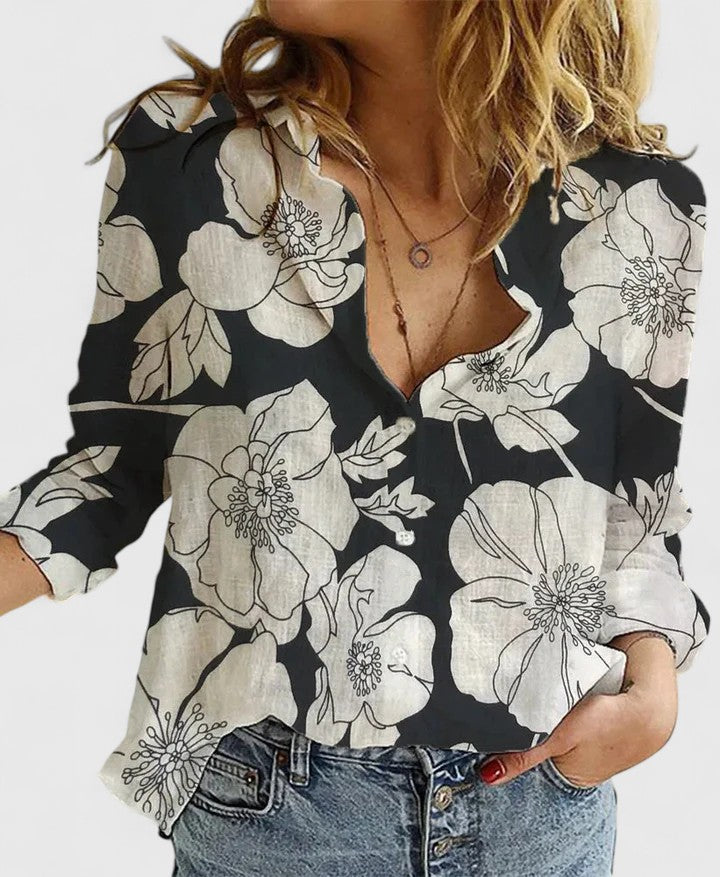 אלנה | חולצת פרחים עם צוואר V לנשים