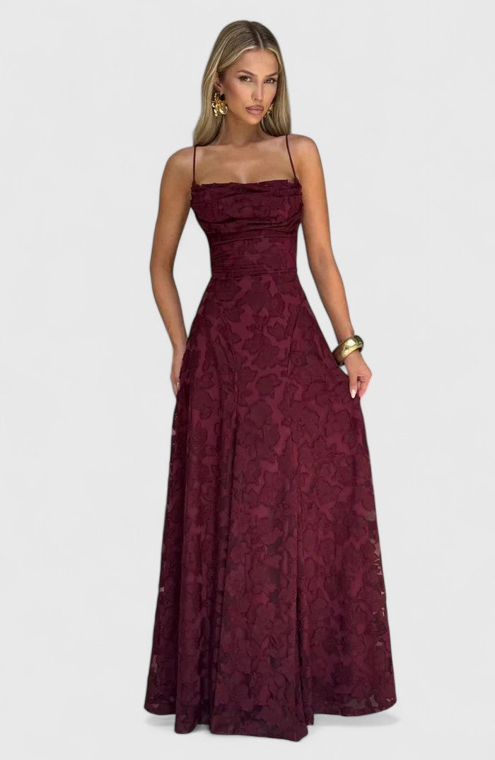 זיניה | שמלת מקסי פרחונית עם רצועות ספגטי לנשים